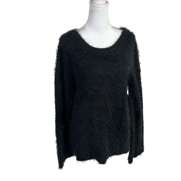 Calvin Klein Black Fuzzy Acrylic Cotton Sweater Large Oversize Business Casual - Picture 1 of 6